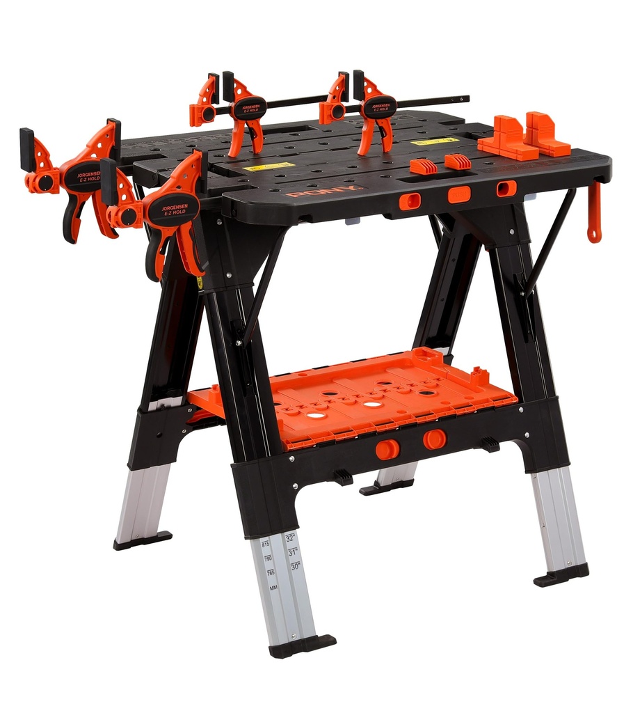 PONY 2-in-1 Folding Workbench, 227 kg Work Bench & 454 kg Saw Horse, 6 Adjustable Height Po