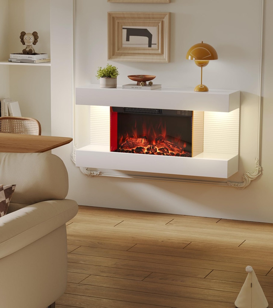 M.C.Haus Wall-Mounted Electric Fireplace with 12 Flame Colors & 3 Brightness Levels | Timer