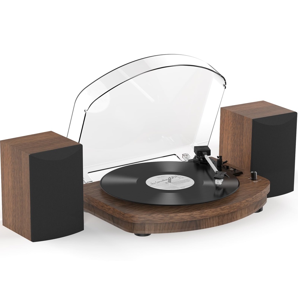 Vinyl Record Player with Dual Stereo Speakers, Belt Drive Turntable with Bluetooth Input 3