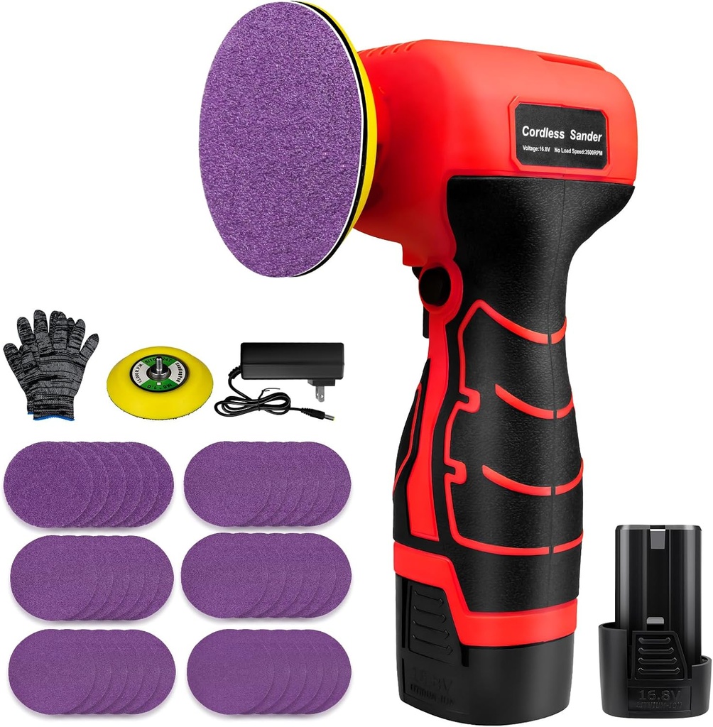 16.8V Cordless Electric Sander with 36PCS Sandpapers, 3500 RPM