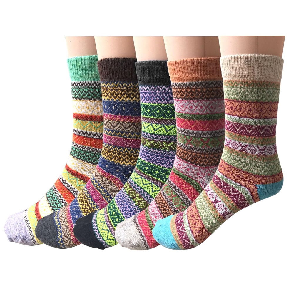 YSense Snug 5 Pairs Womens Socks Wool Thermal Warm Knitting Ladies Socks for Winter