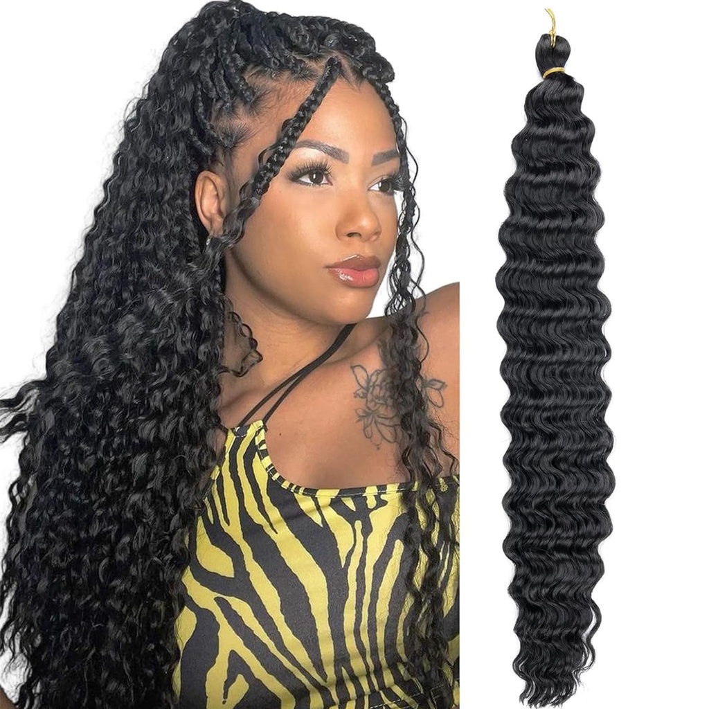 LDGUGO Deep Wave Crochet Hair for Women - Pre-Stretched Ocean Wave Braiding Hair 30 Inch Pa