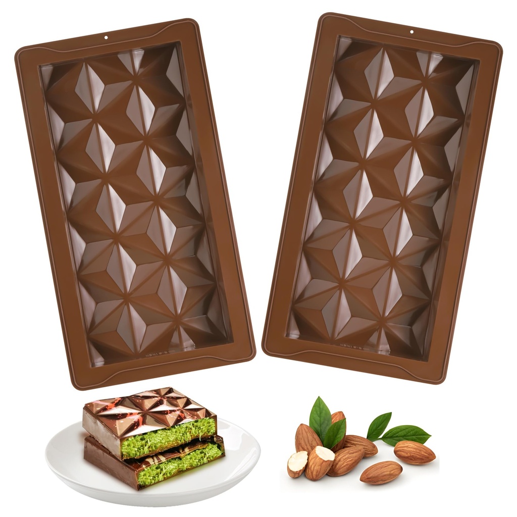 TranRantic 2 PCS Chocolate Bar Moulds, 3 Shapes Chocolates Mold, Deep Silicone Moulds for D