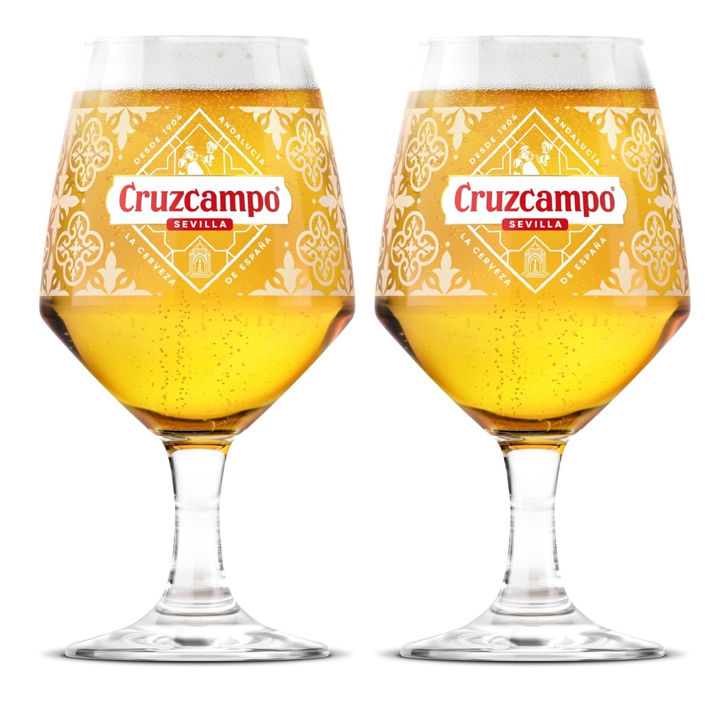 Roxley | Cruzcampo Pint Beer Lager Glass Glasses X2 | Also Comes with X2 Branded Beer Mats | Lager