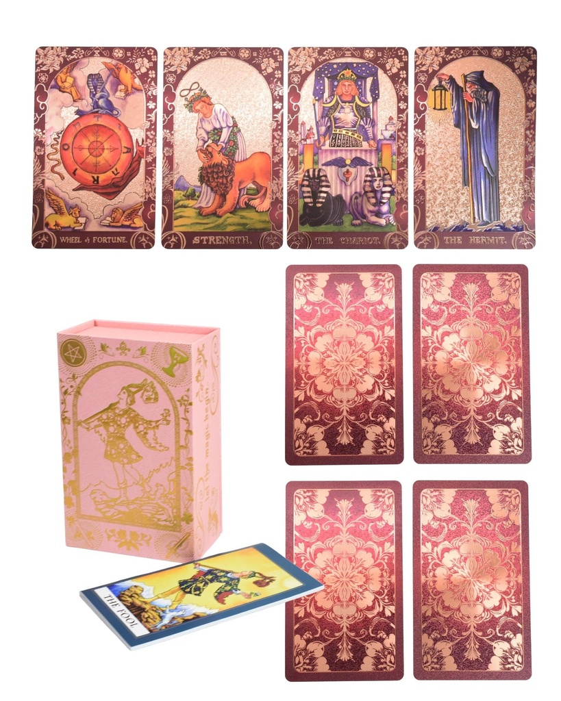YIMINGOUFEI English wine red gold foil tarot deck, 78 cards + 2 collection cards, with 36 p