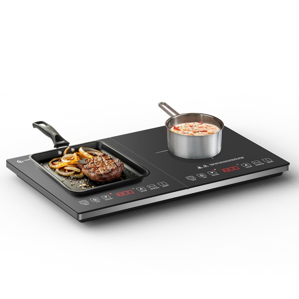 AMZCHEF Double Induction Hob, Induction Cooker with Portable Ultra-thin Body, Independent C
