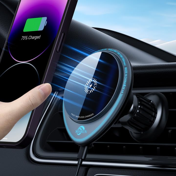 SOARUN Mag-Safe Car Mount Charger, 1.8kg Super Strong Magnetic Attraction, 360° Rotating