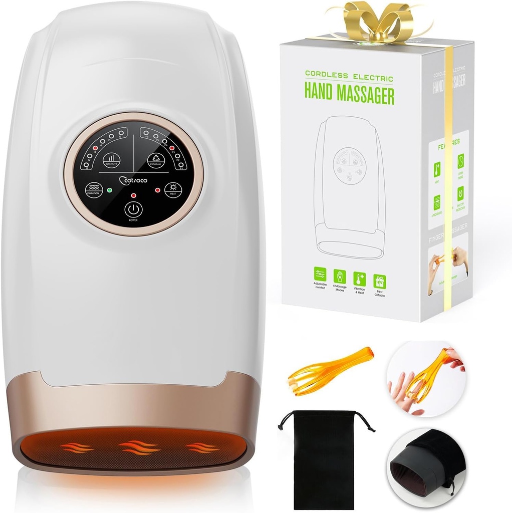 cotsoco Hand Massager Machine with Heat and Compression, 6 Levels Shiatsu Massager 