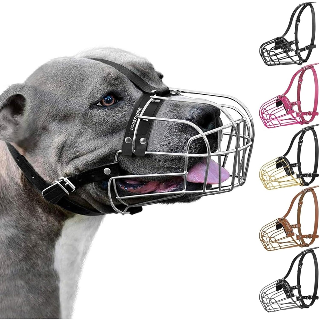 BRONZEDOG Pitbull Dog Muzzle Metal Mask Amstaff Wire Basket Pit Bull Adjustable Strap