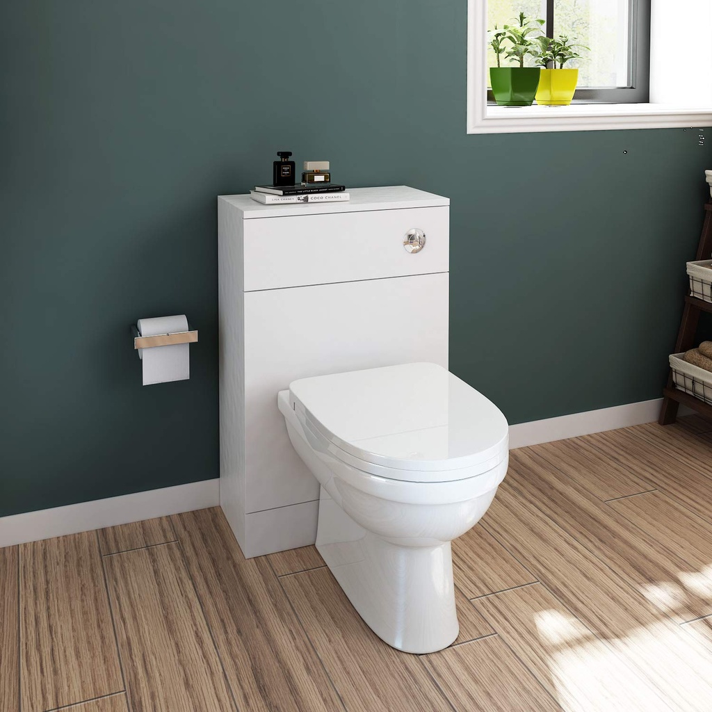 ELEGANT High Gloss White 2 Pieces Ceramic Toilet Back to Wall with White Concealed Cistern