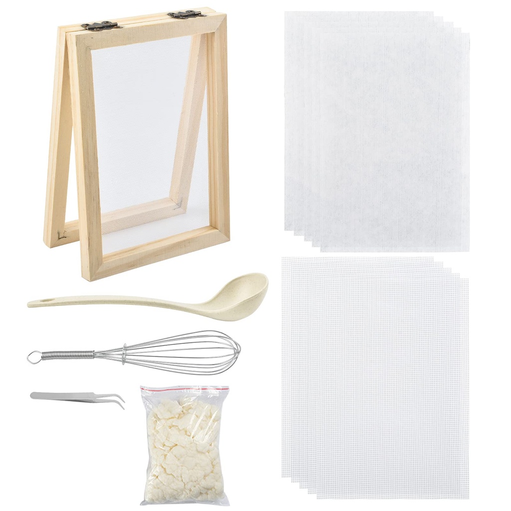 WANDIC Paper Making Kit, Handmade Wooden Paper Making Mould With Spoon & Mesh Cloth & Dewat