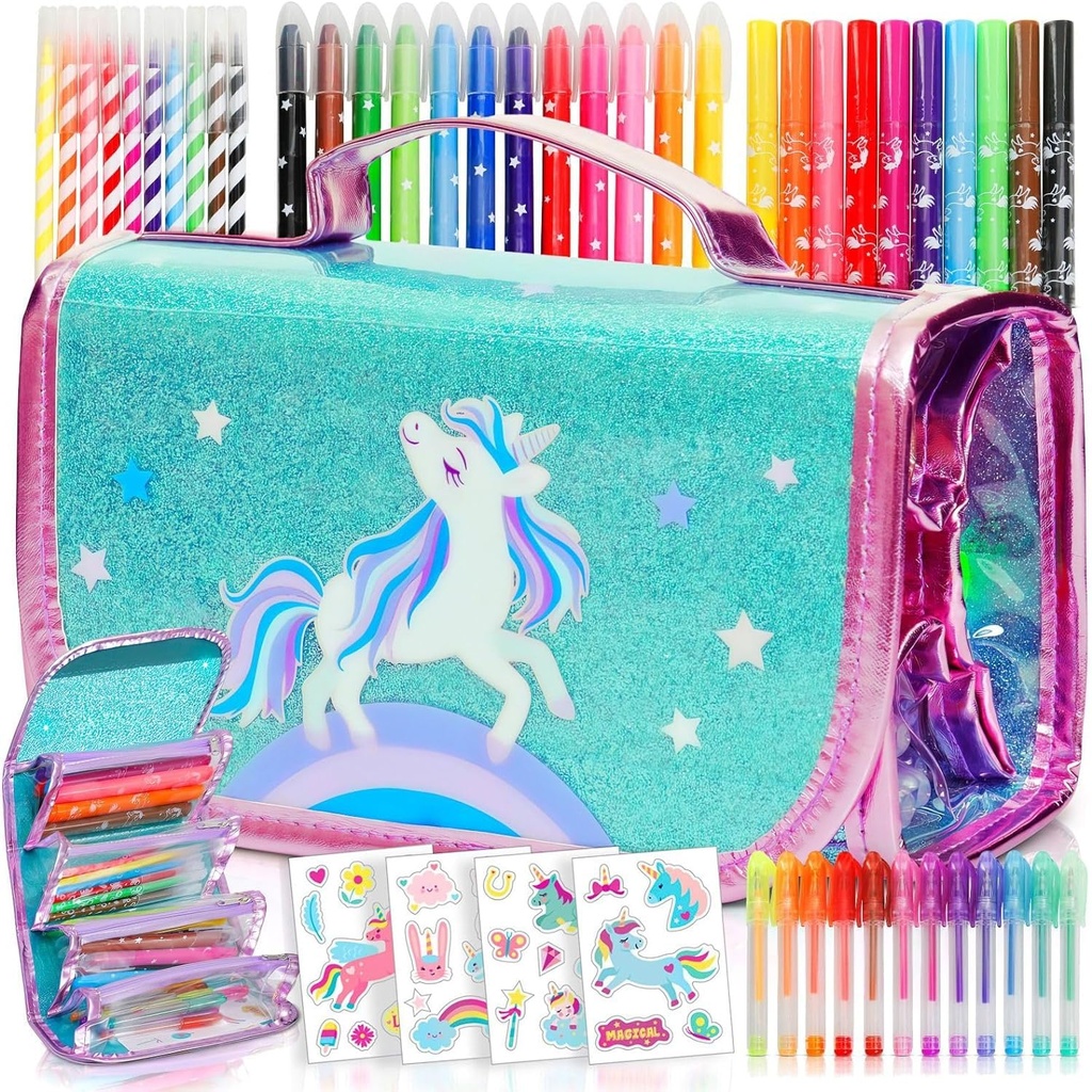 Job Lot of 24 x Unicorn Toys for Girls Markers Set - Pencil Case - Unicorn Gifts for Girls