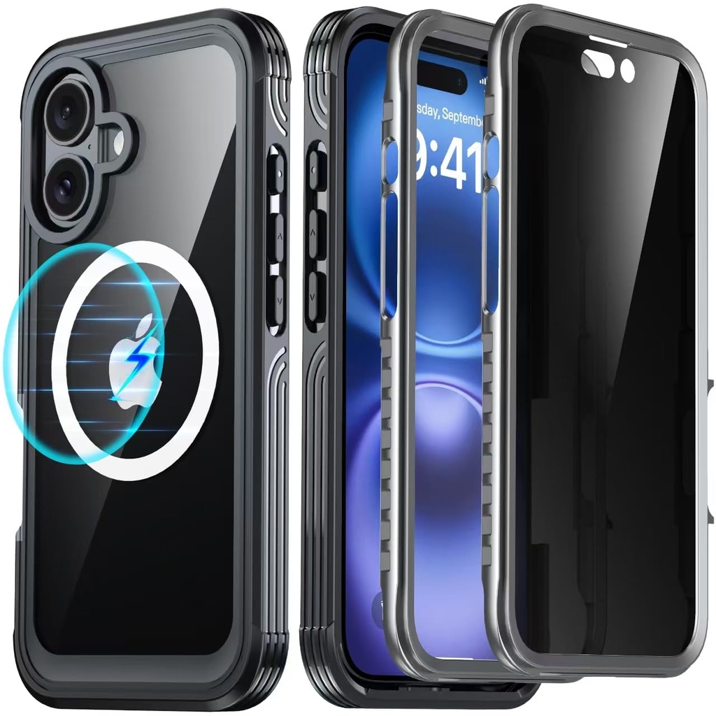 AMILIFECASES iPhone 16 Case Magnetic, Fit for MagSafe, Built-in 9H Tempered Glass Screen