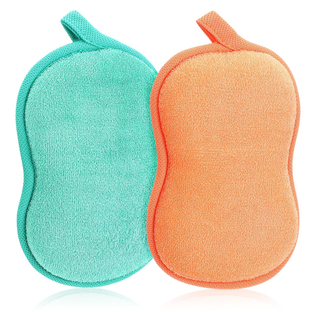 2Pcs Soft Bath Sponge, Cotton Shower Sponge Absorbent Gentleness Exfoliating Body Scrubber