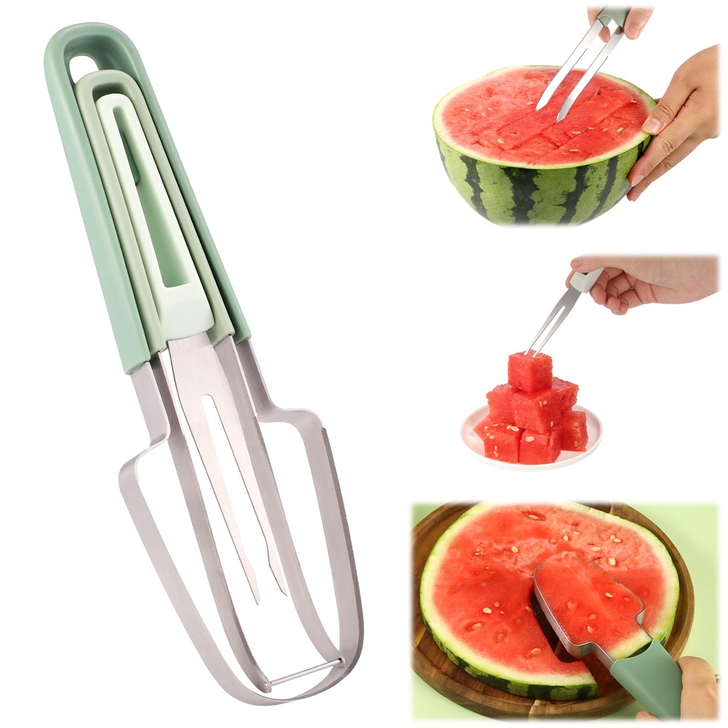 lasuroa 3-in-1 Watermelon Fork Slicer Cutter, Fruit Slicer Tool Melon Cutter Set Watermelon
