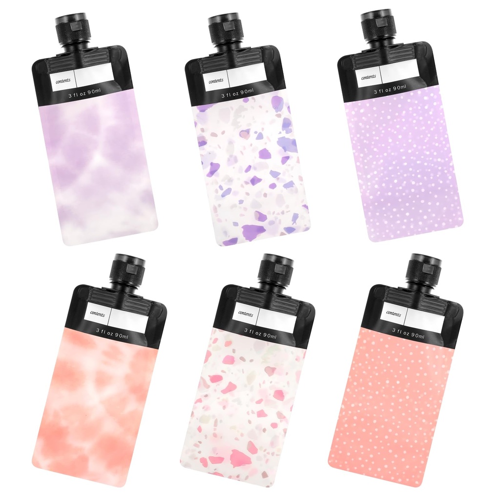 Dimeho 6 Pcs Travel Pouches for Toiletries, 3 oz Travel Size Containers Leak Proof Empty Sq