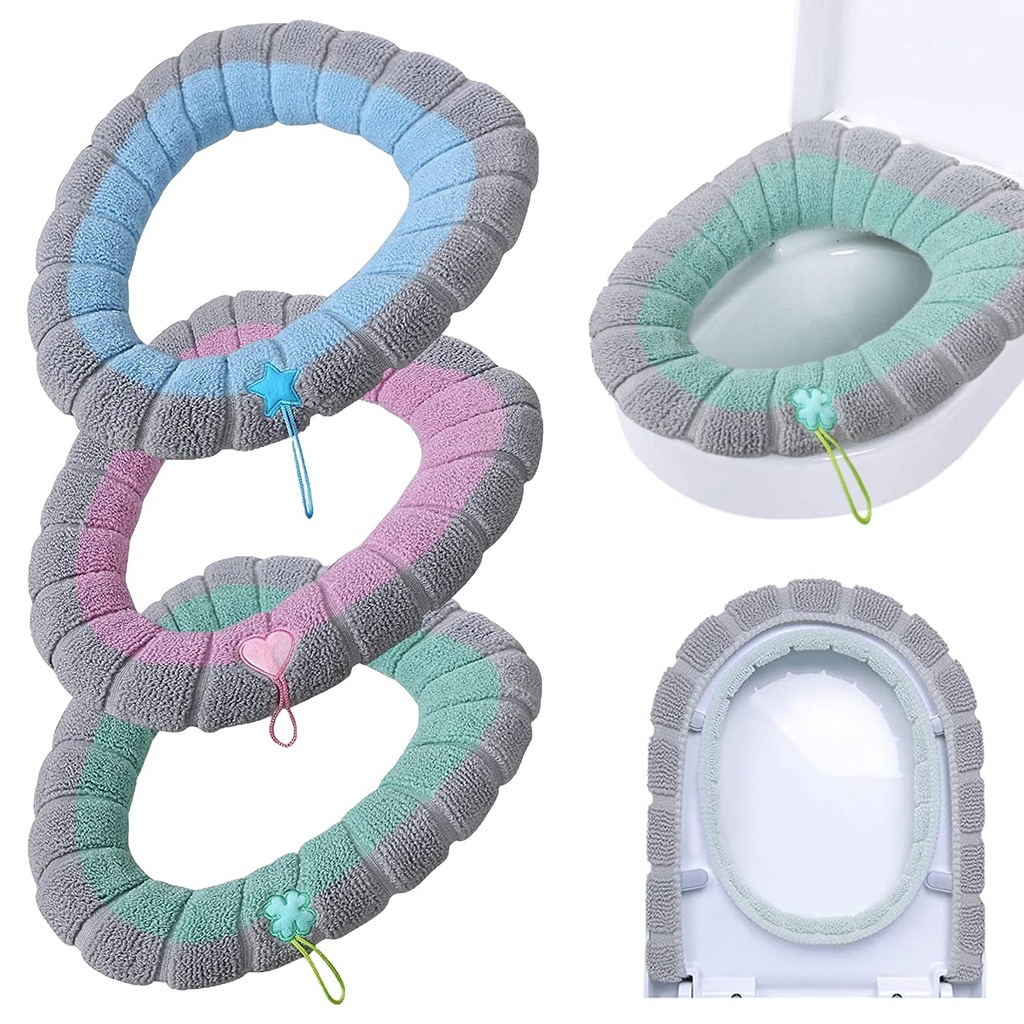 4 Pieces Toilet Seat Pad Toilet Seat Covers with Handle Soft Bathroom Toilet Lid Cover 