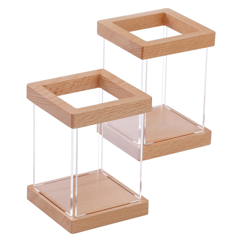 POERMA 2Pcs Wooden Pencil Holder,Wooden Acrylic Pen Pot for Desk,Square Organizer Makeup Br