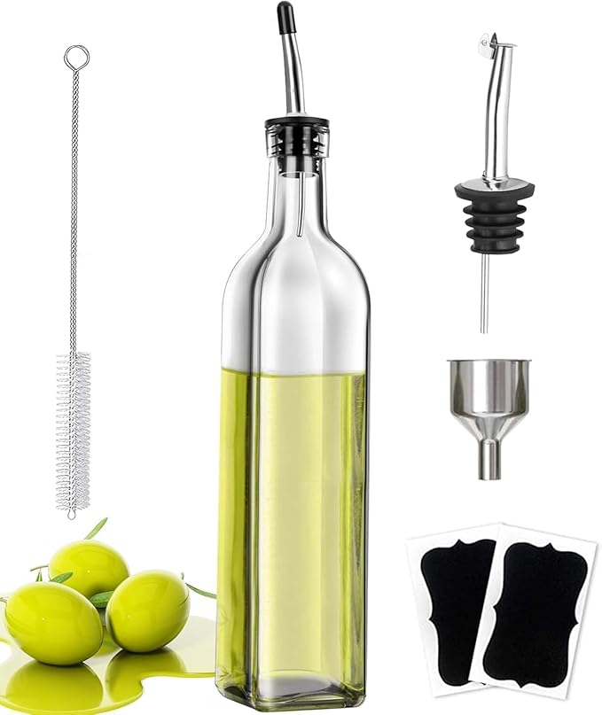 Showvigor Premium Olive Oil Bottle Glass, 500ML Vinegar Dispenser with Funnel