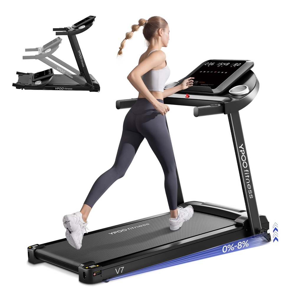 YPOO Treadmills for Home, Folding Treadmill with 8% Incline, 12km/h Walking Pad Foldable