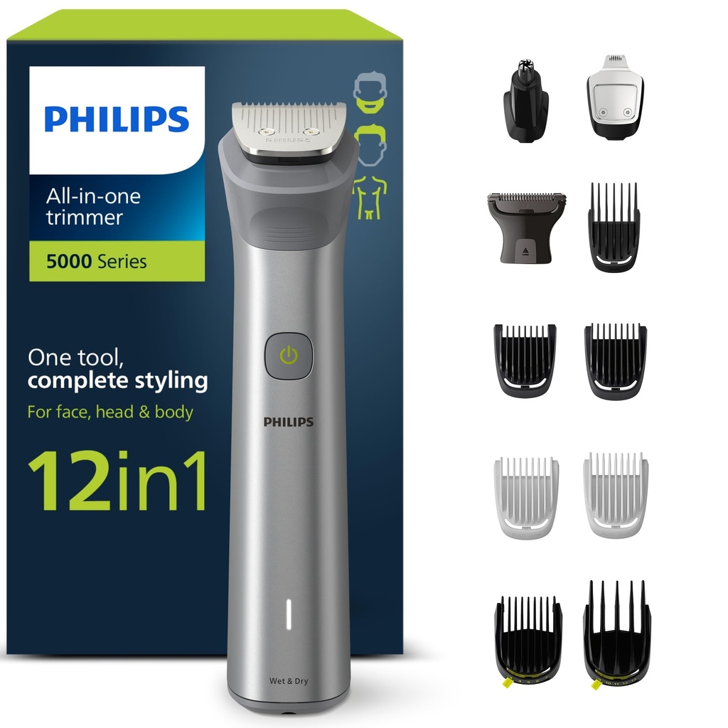 Philips Series 5000 All-in-one Trimmer, 12-in-1 Multigroom for face, head and body