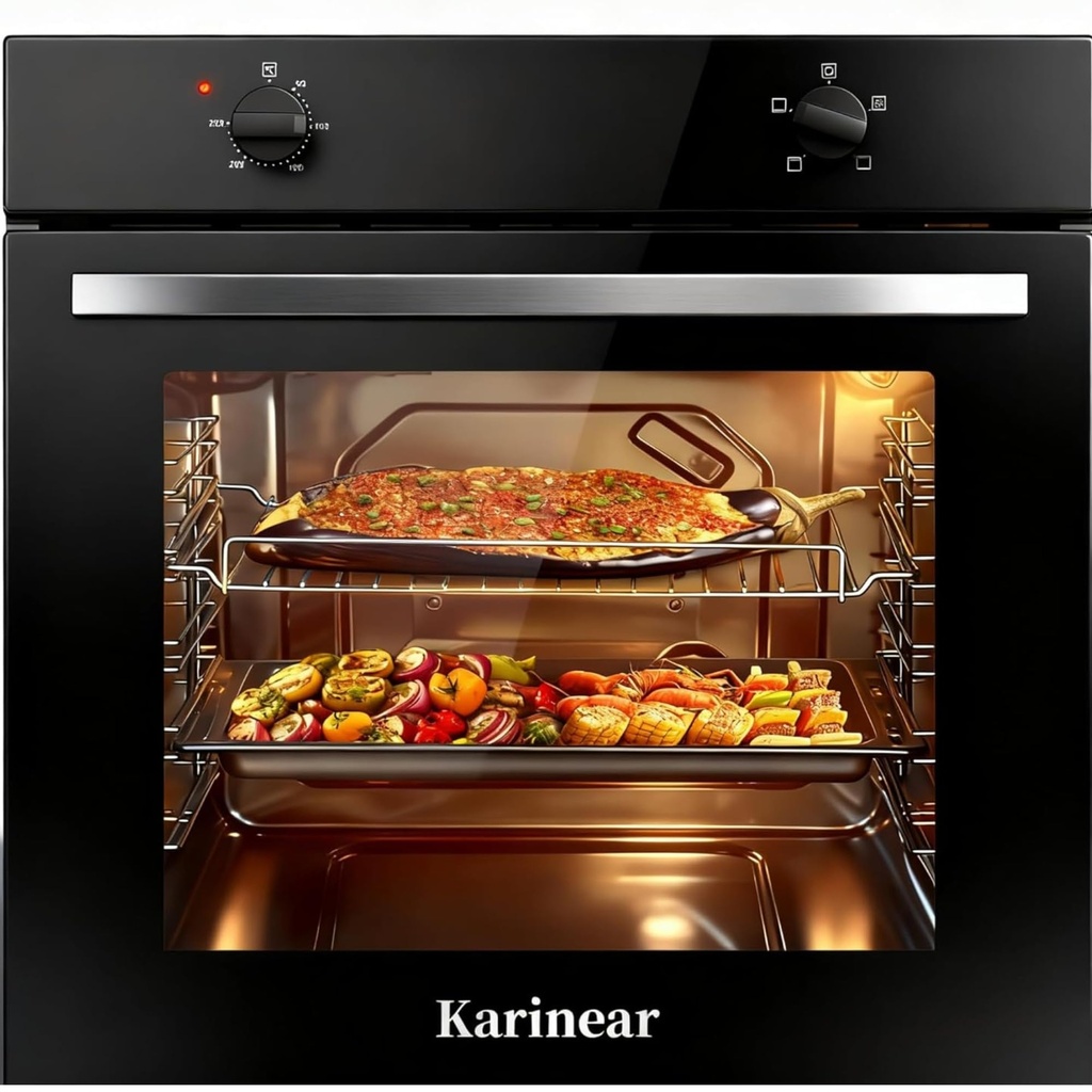 Karinear Electric Oven 65L Built in Oven 60cm Wide Knob Control wtih 5 Oven Functions 2200W