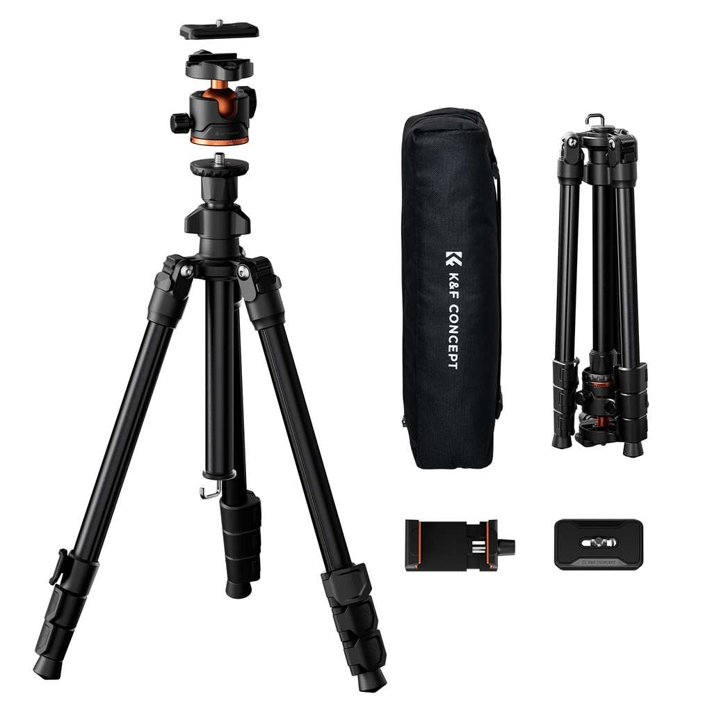 K&F CONCEPT 178cm/70" Compact Camera Tripod, Lightweight Travel Tripod with Ball Head 