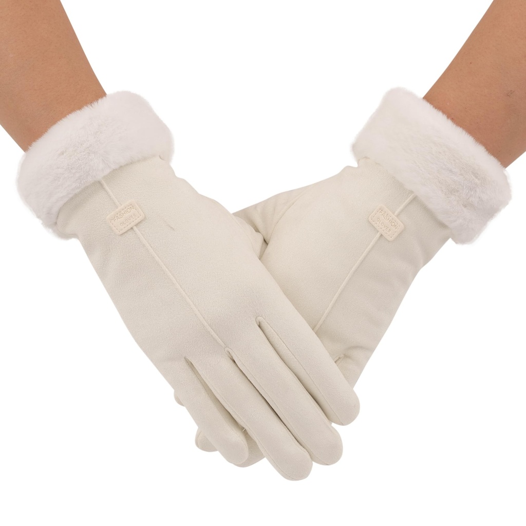 Zeltauto Women's Touch Screen Gloves Faux Suede Full Finger with Warm Plush Lining Faux Lea