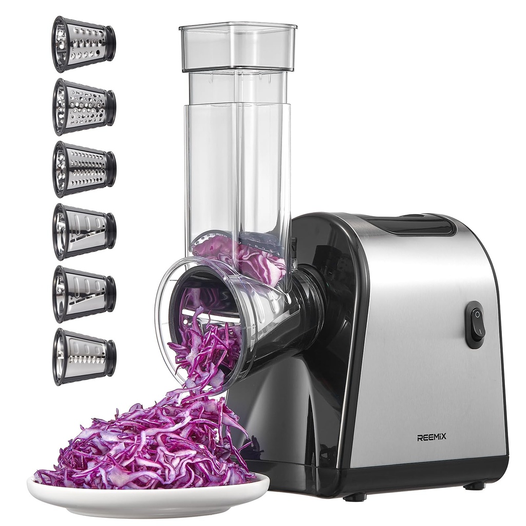 Electric Cheese Grater, Electric Food Grater with 6 Interchangeable Blades 