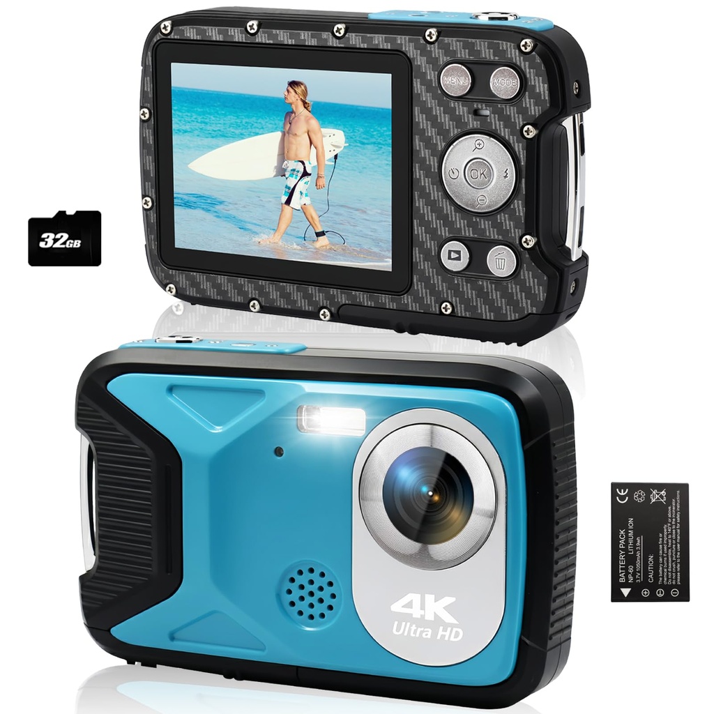 Underwater Camera 4K 17FT Waterproof Camera for Snorkelling, Auto Focus Digital Camera 