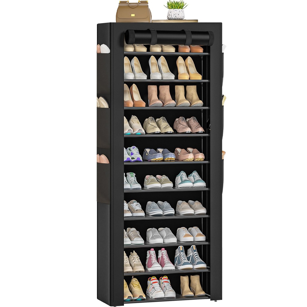 OYREL Shoe Rack 10 Tier Tall 36-41 Pairs with 6 Large Pockets Large Storage Capacity