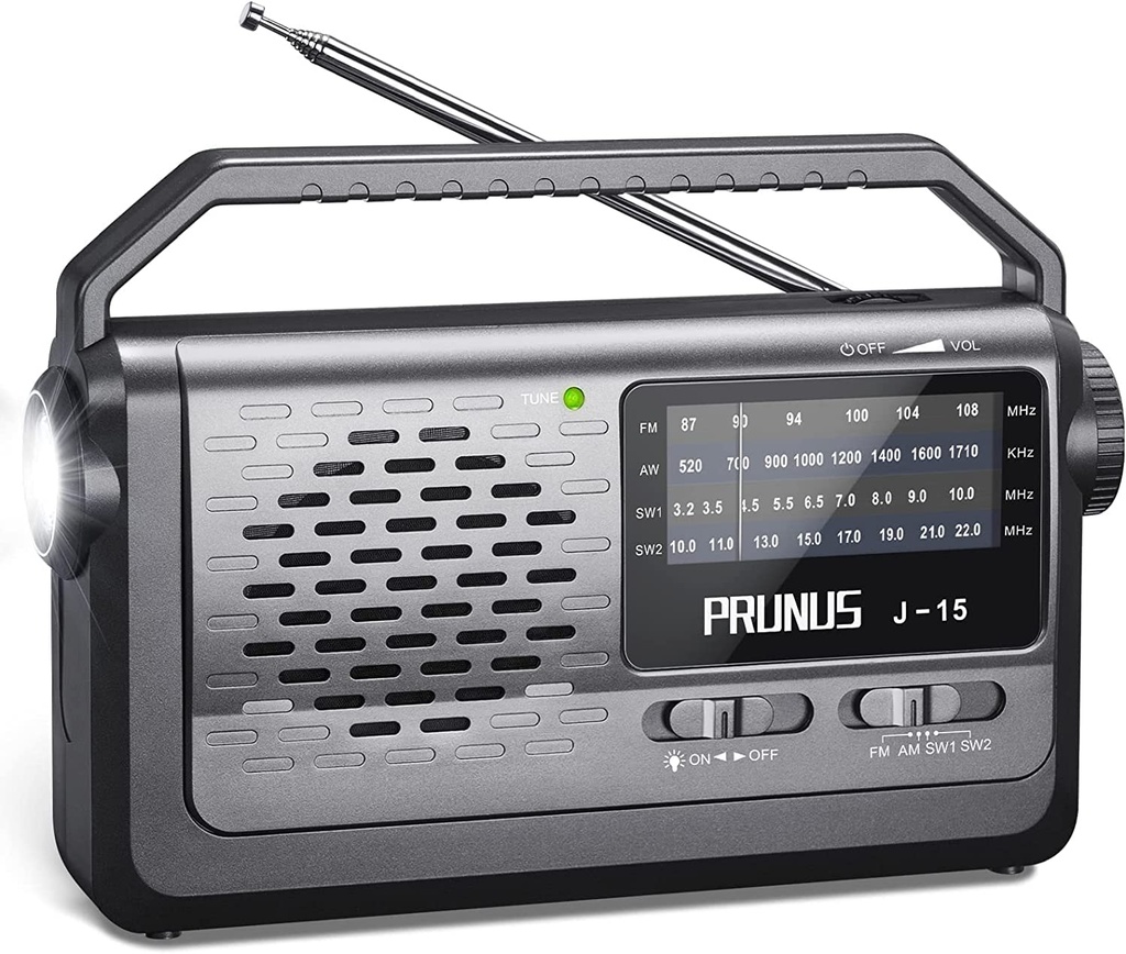 PRUNUS J-15 Portable AM/FM/SW Radio with Mains and Battery Power, 3W Large Speaker