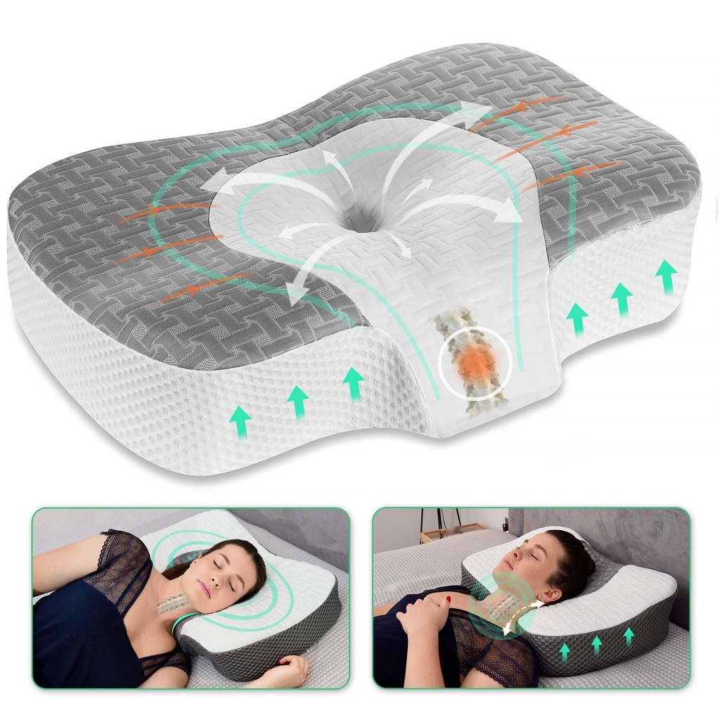 Elviros Cervical Memory Foam Neck Pillow for Side Sleeping, Orthopedic Pillows for Back