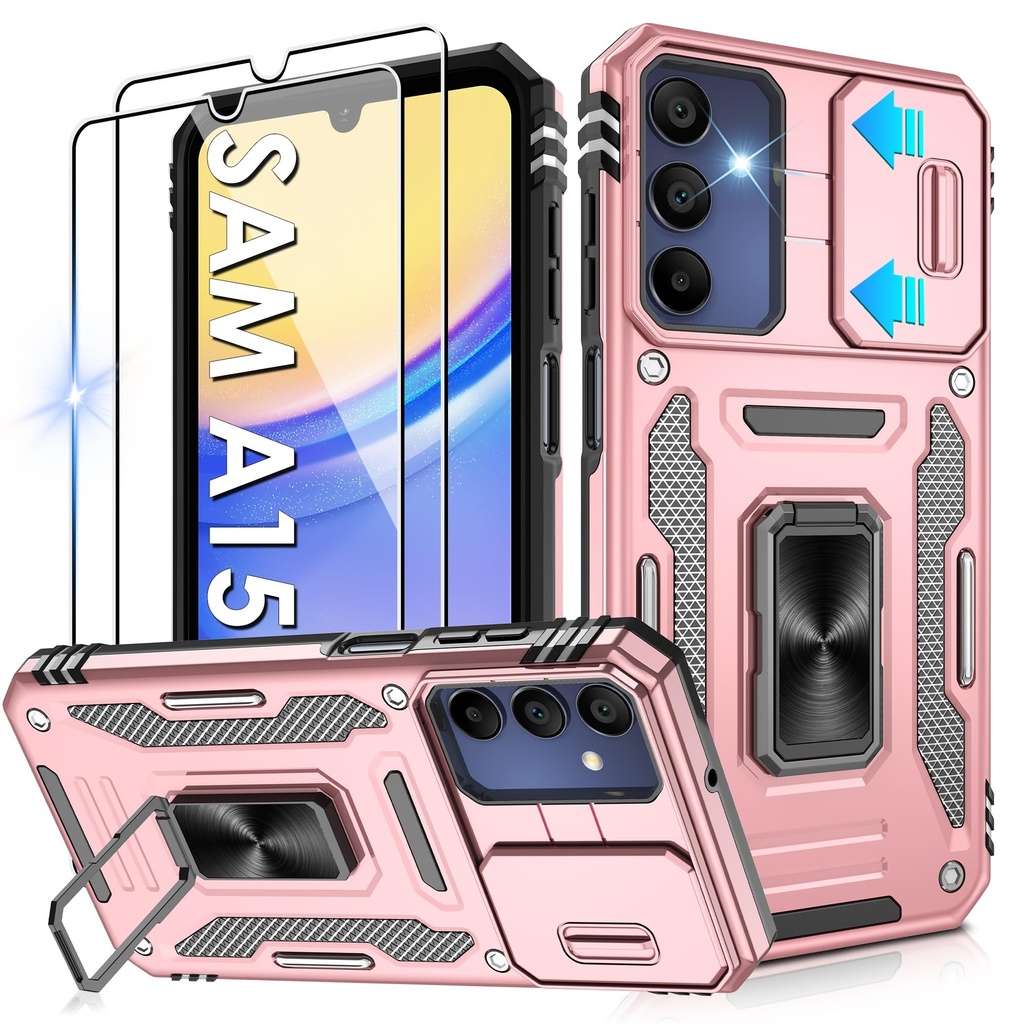 Jshru for Samsung A15 Phone Case: Shockproof Protection Cover with HD Screen Protector,Buil