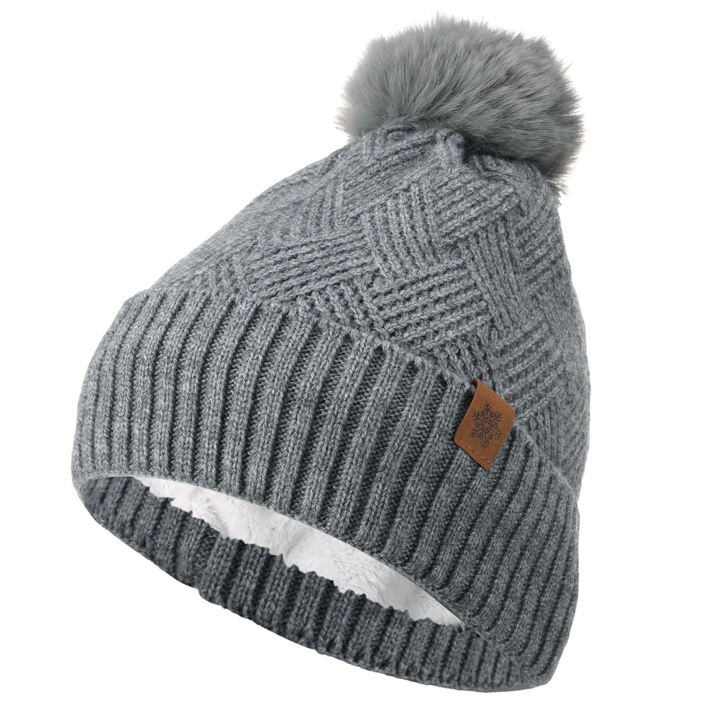 ViEinkaufen Womens Bobble Hat Womens Beanie Hats Winter Double Layer Stain Lines Beanie Win