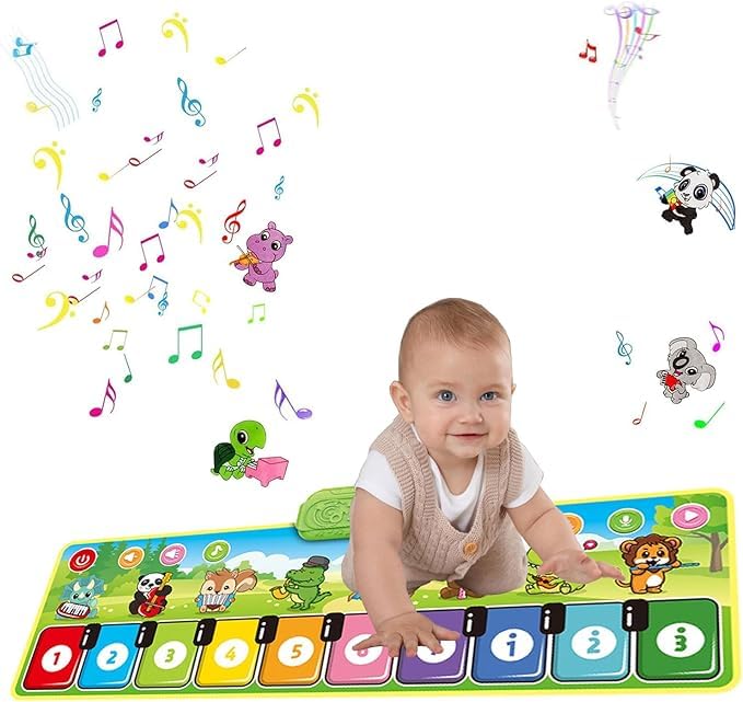 Kids Piano Mat Toys for 1-3+ Years Old Music Dance Mat with 10 Piano Keyboard 19 Sounds & R