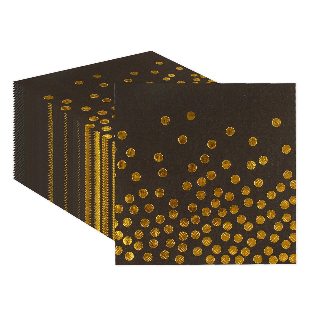 50PCS Black and Gold Napkins, Happy Birthday Polka Dot Disposable Cocktail Party Napkin Bev