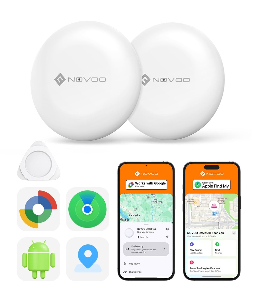 NOVOO Air Tag Tracker, Mini Bluetooth Smart Tracking Finder Compatible with Apple (iOS)