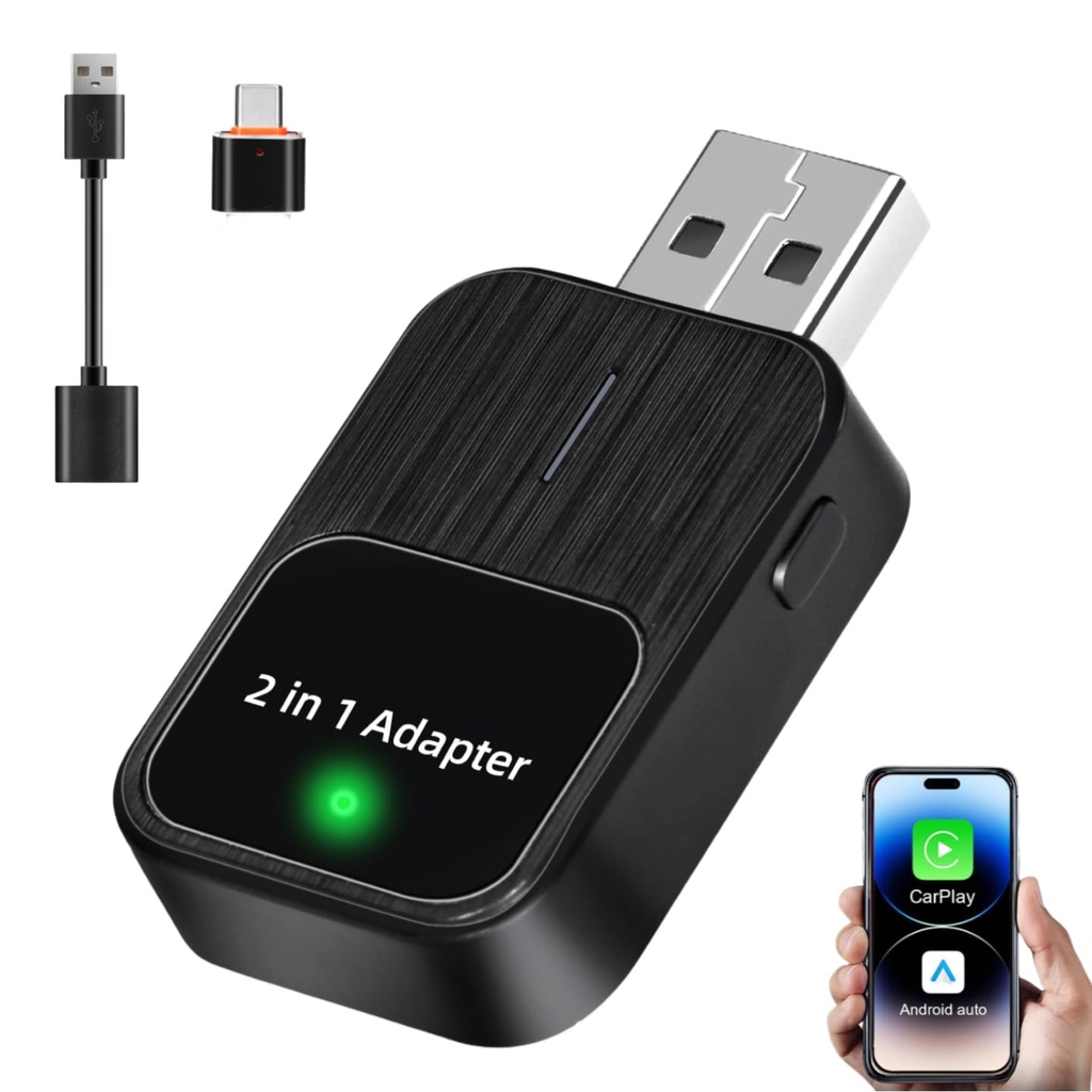 Wireless CarPlay Adapter UK, Android Auto Wireless Adapter UK, 2 in 1 Mini for iPhone Apple