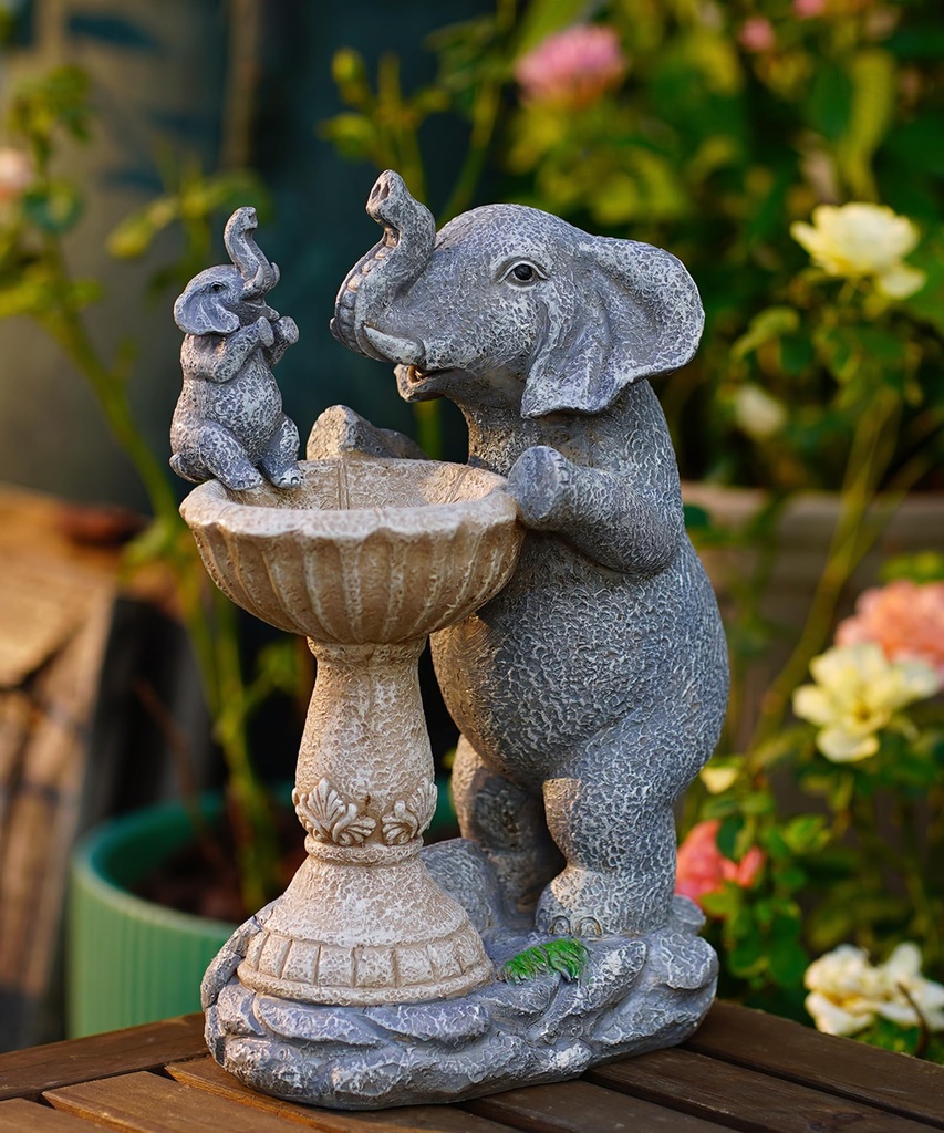 Goodeco Solar Elephant Bird Bath Garden Ornaments Outdoor Statue Garden Gifts | Waterproof
