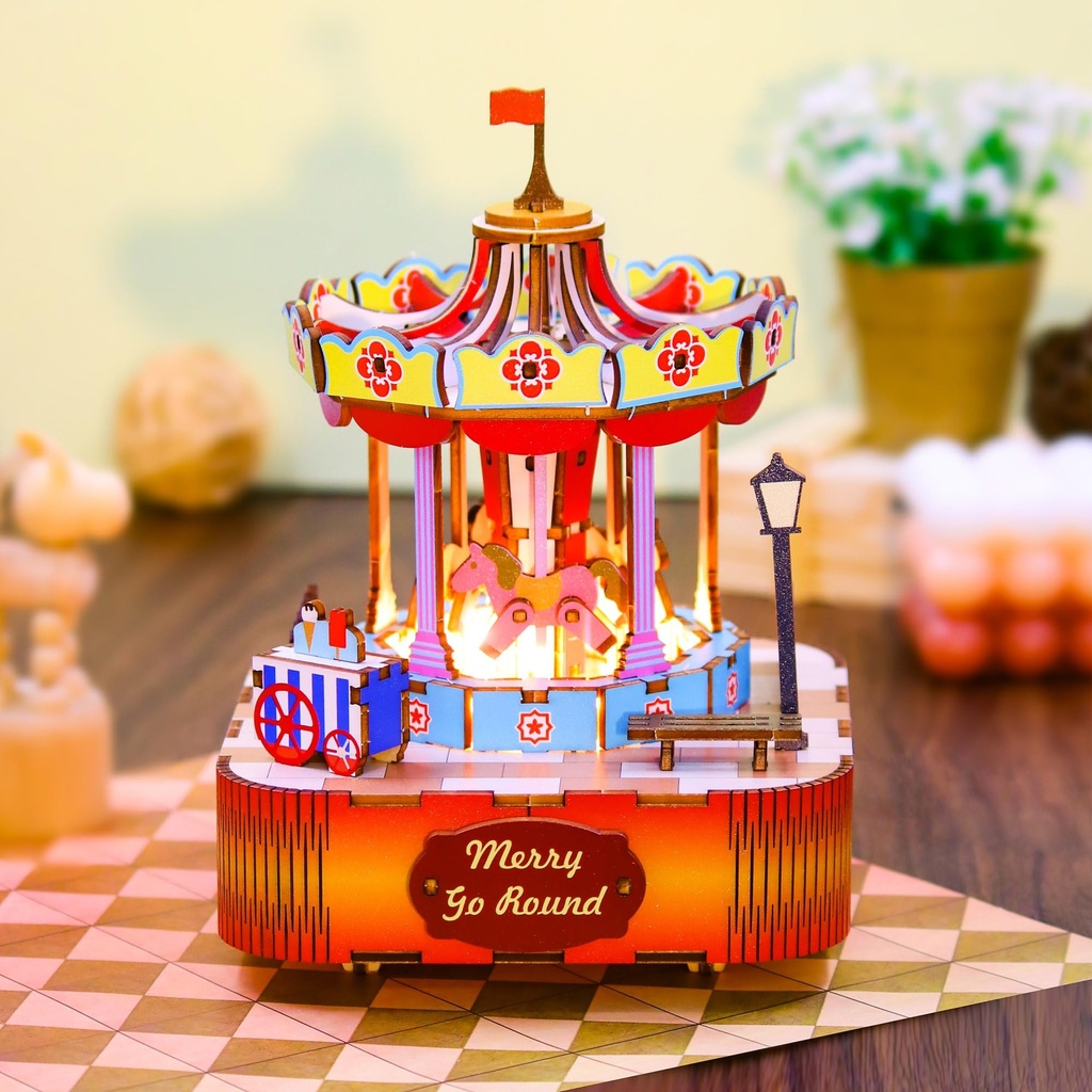 SULIFEVIP 1:24 Merry Carousel DIY Dollhouse DIY Miniature Wooden Furniture Kit, Handmade Do