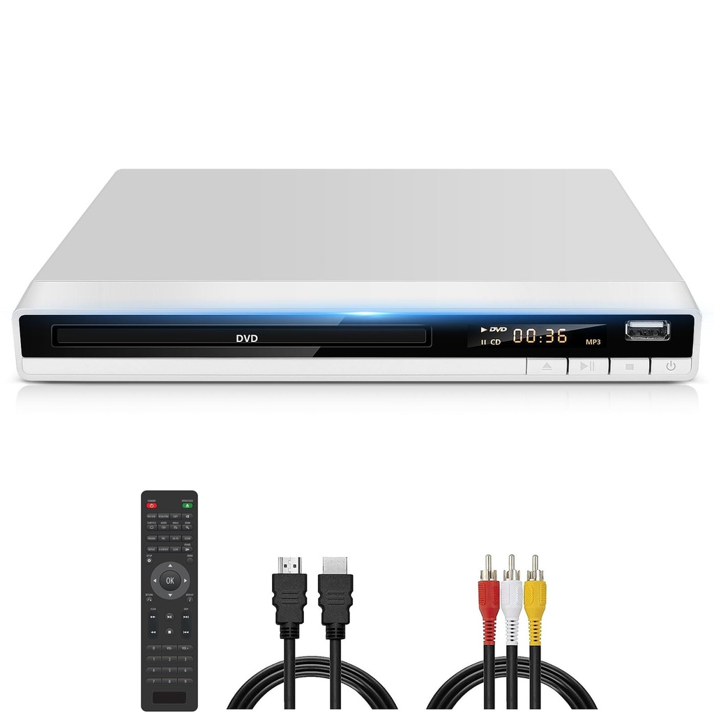 DVD Player for TV, Region-Free DVD CD Player for Home with HDMI RCA Output USB Input, Plays