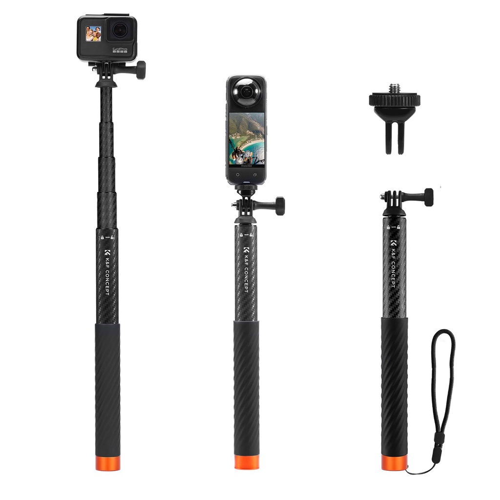 K&F Concept MS21 Carbon Fibre Selfie Stick, Invisible Selfie Stick with Adapter, Extendable