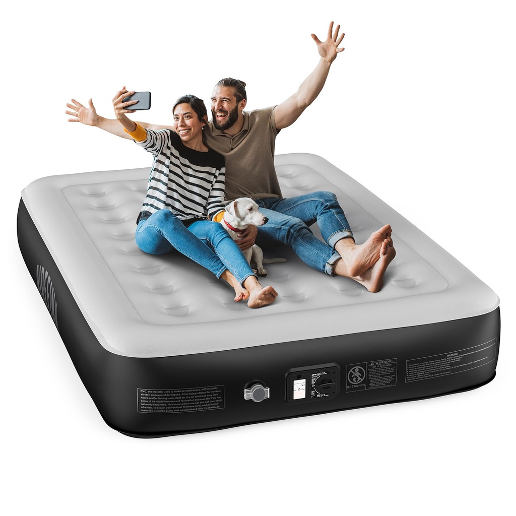 Airefina Air Bed, Inflatable Mattress, King Airbed with Built-in Electric Pump, Portable Co