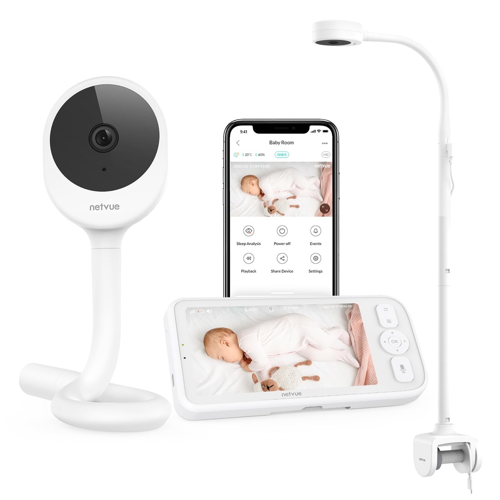 Netvue Baby Monitor with 4 in 1 Holder, 1080P HD Baby Monitor with Camera and Night Vision