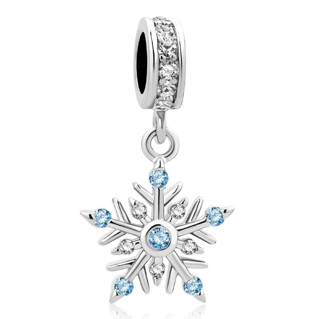 KunBead Jewelry Women Girls Blue Crystal Snowflake Dangle Charms for Bracelets Gift for Chr