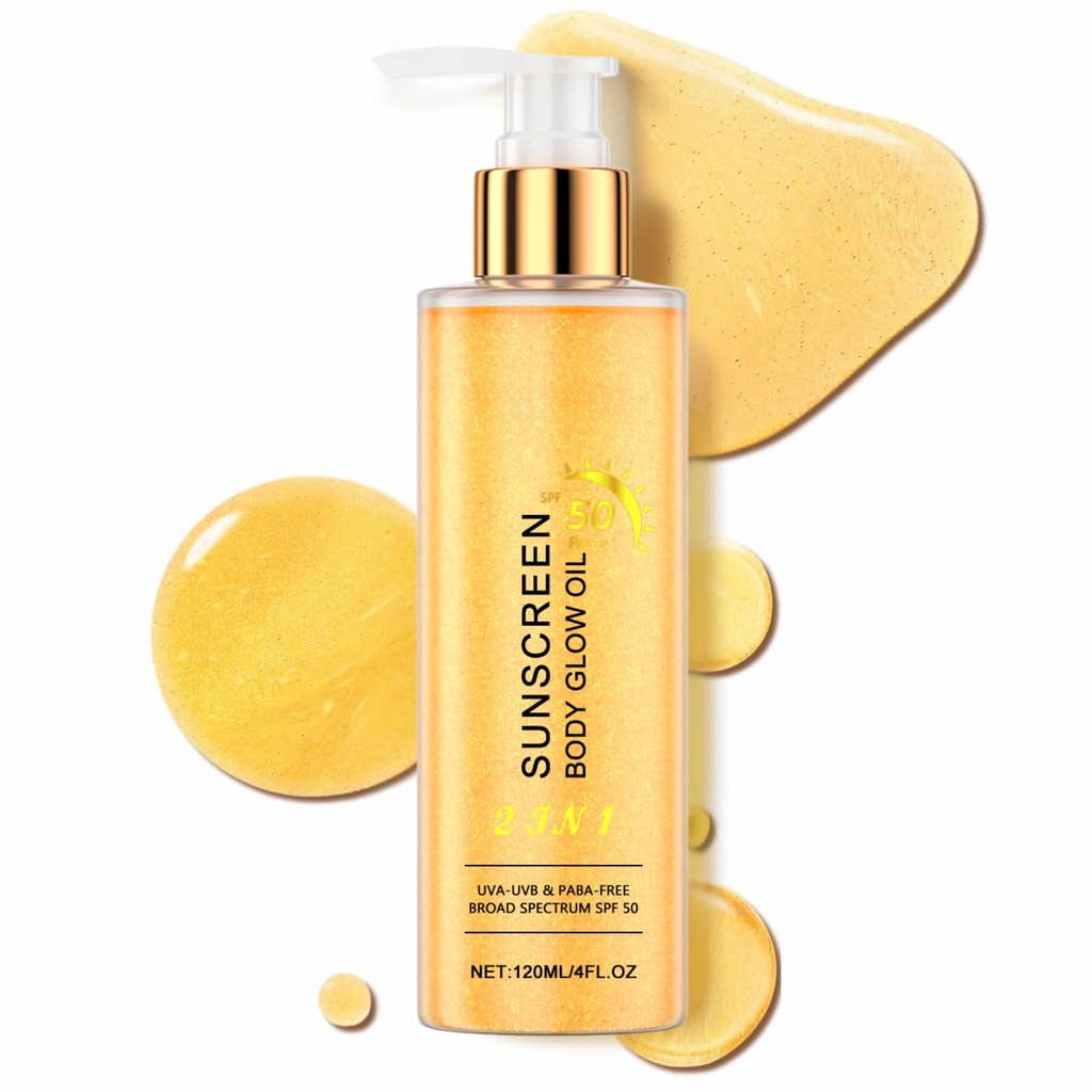 Gold Sunscreen Body Glow Oil, Spf 50 Broad Spectrum Sunscreen Body Oil, Moisturizing Skin 