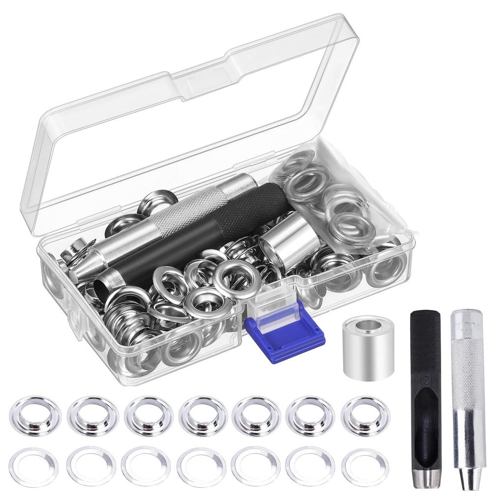 Eyelet Punch Kit, Grommet Kit 100 Sets, Eyelet Pliers for Tarpaulins Suitable for Leather F