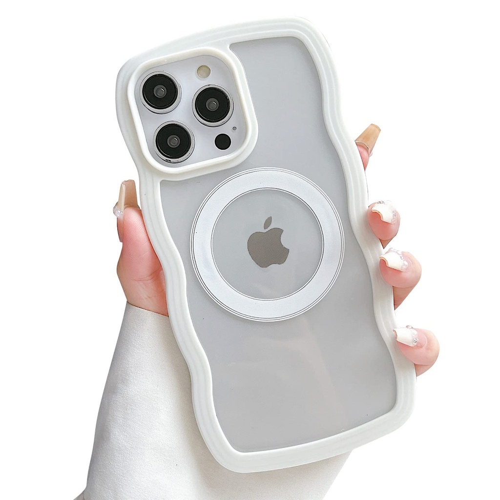 SmoBea Compatible with iPhone 14 Pro Max Case 6.7 inch with Magsafe, Cute Curly Simple Wave