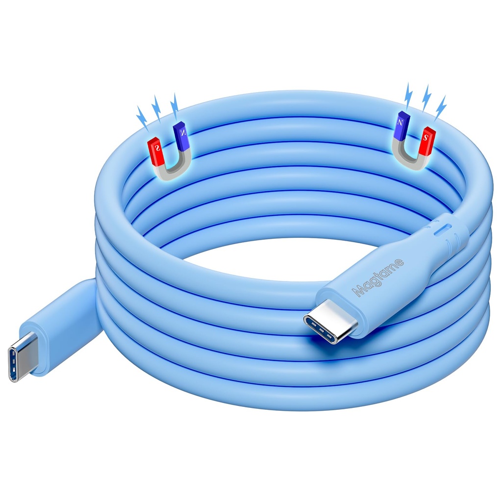Magtame Magnetic USB C to USB C Cable 60W, 3.3FT Silicone Type C Fast Charging Cable, Tangl